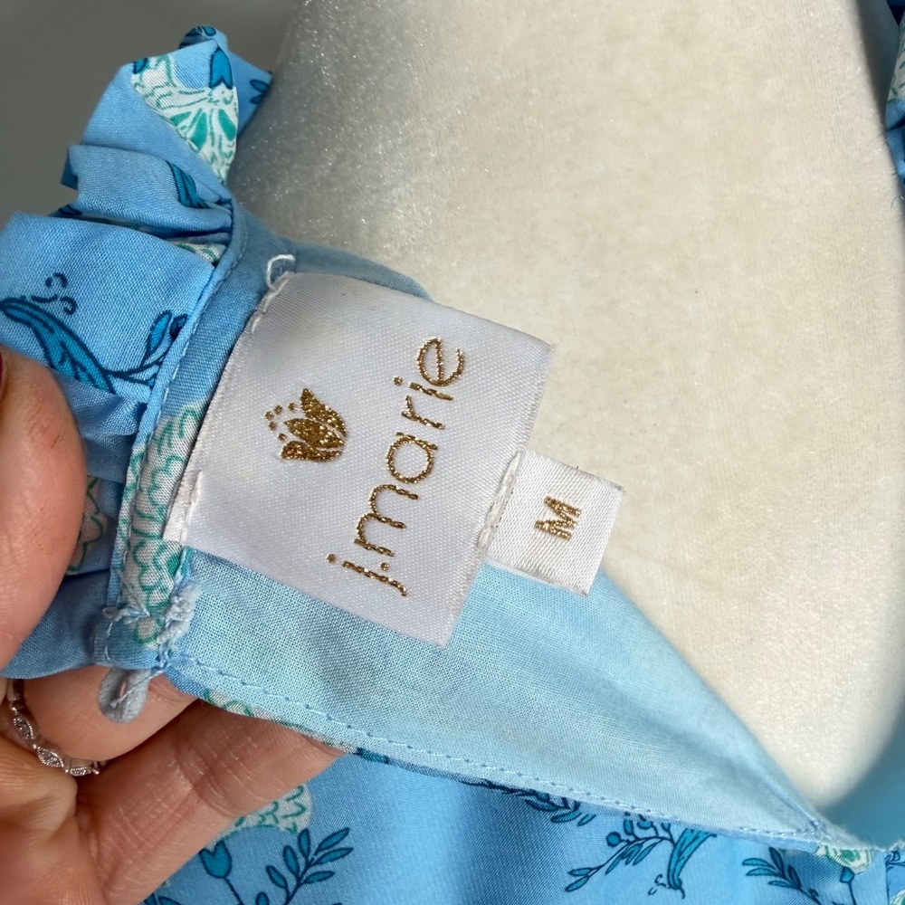 J. Marie Blue Floral Ruffle Sleeve Blouse Top M - Picture 4 of 5